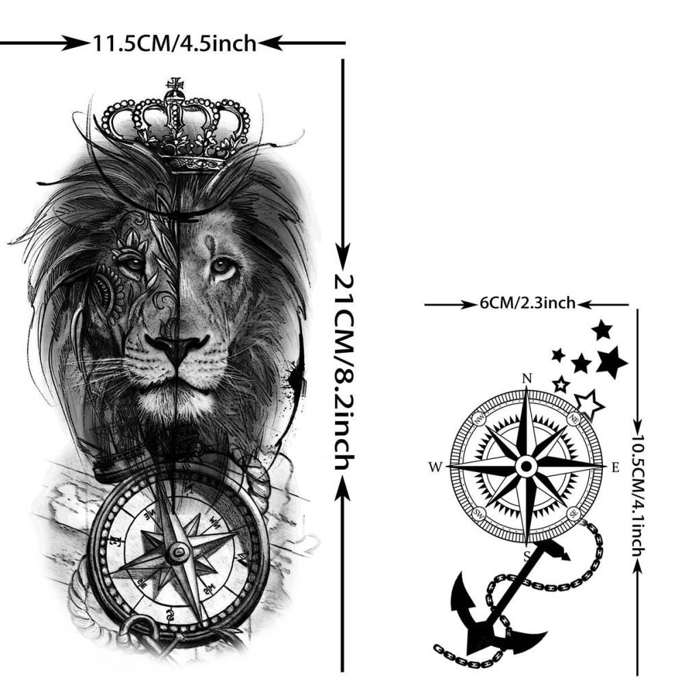65 Sheets  Black Tiger Lion Temporary Tattoos For Men Women Arm Sleeve, Waterproof Tattoo Stickers Adults Snake Wolf Rose Flower Compass, 3D Skull Owl Fake Tattoos That Look Real And Last Long
