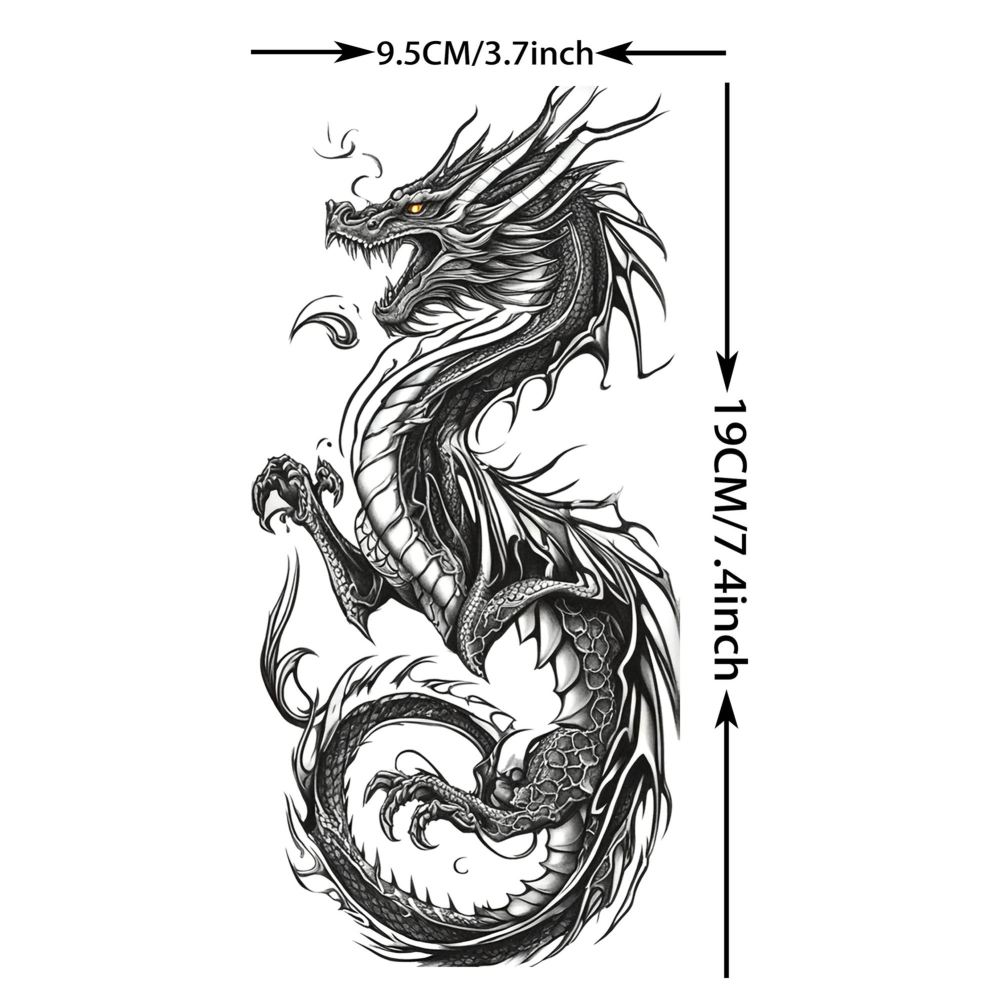 8 Sheets Cool Dragon Temporary Tattoos For Men Women Adults, Black Realistic Dragon Tattoo Sticker Half Arm Sleeve, Waterproof Tribal Totem Fake Tattoos That Look Real and Long Lasting Set Kit