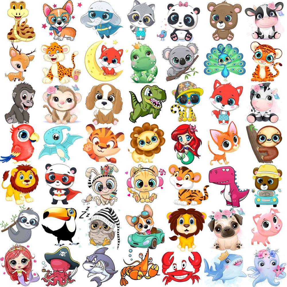 50 PCS Cute Animals ZOO Kids Temporary Tattoos For Girls Boys Face Ocean Rabbit Panda Fox Dog Cat Mermaid, 3D Cartoon Fake Tattoos For Child Sets, Party Favor Supplies Basket Goodie Bags Stuffers