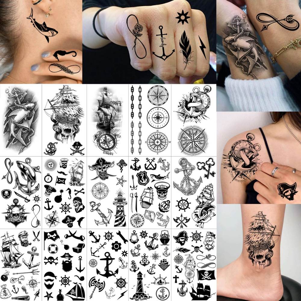 15 Sheets Y2k Ship Temporary Tattoos For Women Men Adults Hands Finger Foot Neck Clavicle Legs Thigh Forearm Shank Arm Body Art Makeup, Semi Permanent Temp Fake Tattoo Stickers Waterproof Long Lasting Realistic Tatoos For Festival Party Accessory