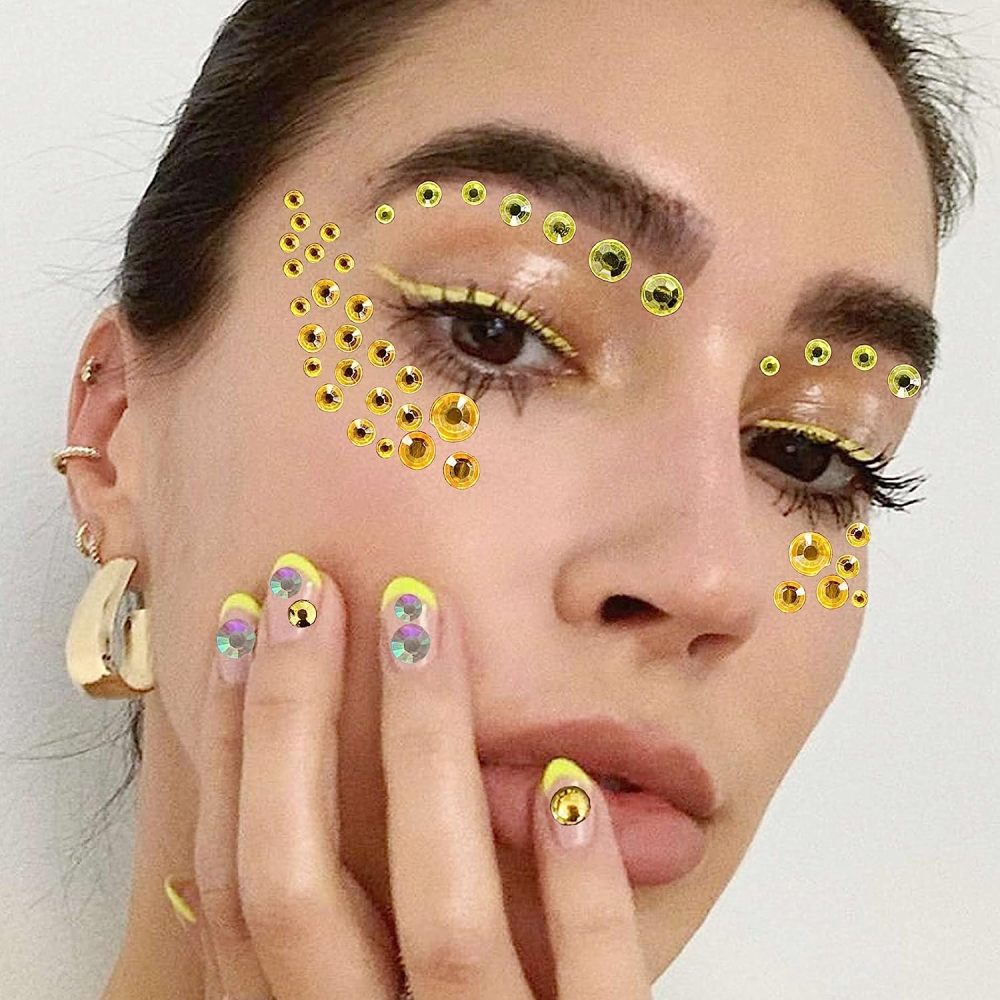6 Sheets Bindi Dots Face Jewels Face Jewelry For Women Face Gems Stick On Eye Forehead Crystals Sticker Tears Rainbow Pearl Rhinestones For Makeup Party Festival Accessory Nail Art Decoration