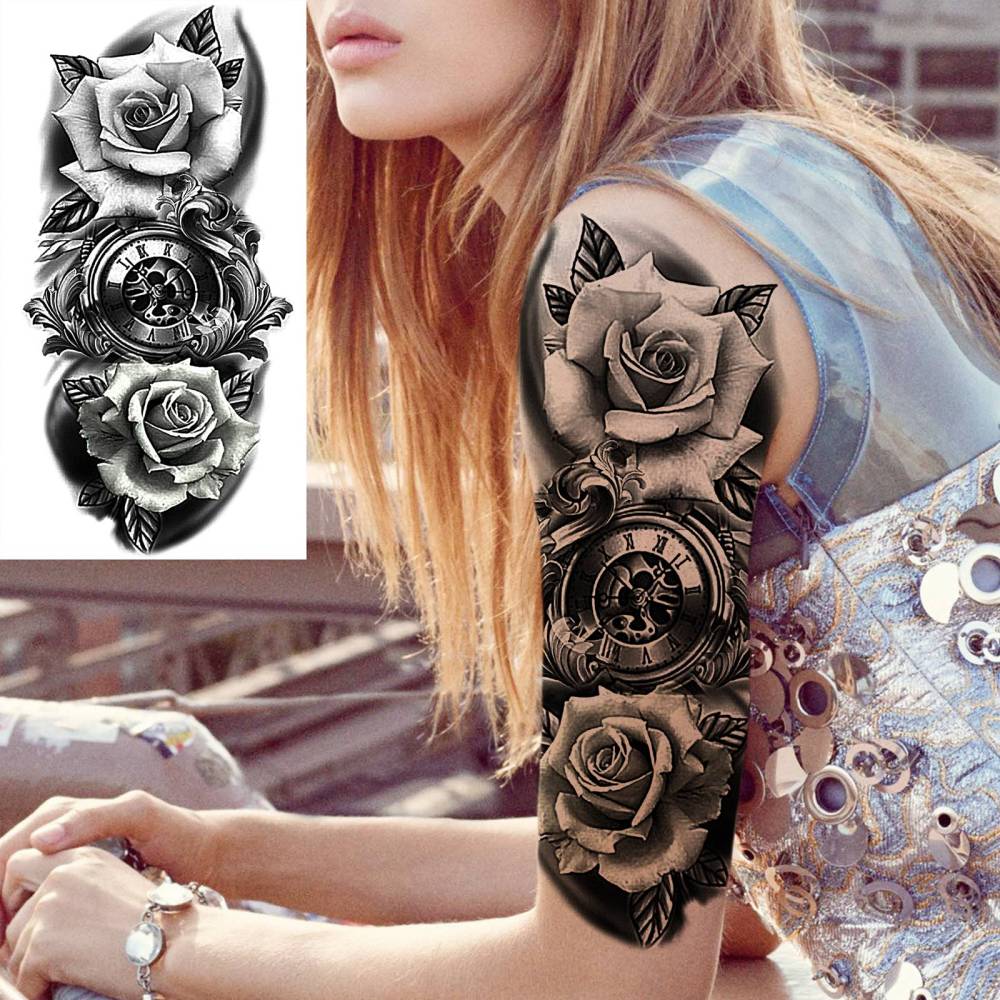 8 Sheets Flower Rose Temporary Tattoos For Women Men Adults Hands Finger Foot Neck Clavicle Shank Arm Body Art Makeup, Semi Permanent Temp Fake Tattoo Stickers Waterproof Long Lasting Realistic Tatoos For Festival Party Accessory