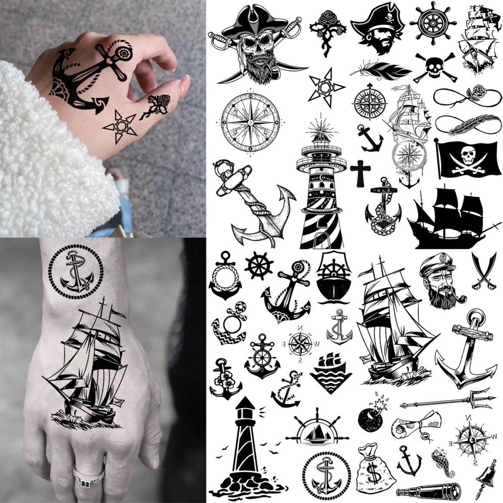 15 Sheets Y2k Ship Temporary Tattoos For Women Men Adults Hands Finger Foot Neck Clavicle Legs Thigh Forearm Shank Arm Body Art Makeup, Semi Permanent Temp Fake Tattoo Stickers Waterproof Long Lasting Realistic Tatoos For Festival Party Accessory