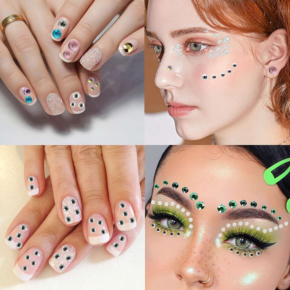 6 Sheets Bindi Dots Face Jewels Face Jewelry For Women Face Gems Stick On Eye Forehead Crystals Sticker Tears Rainbow Pearl Rhinestones For Makeup Party Festival Accessory Nail Art Decoration