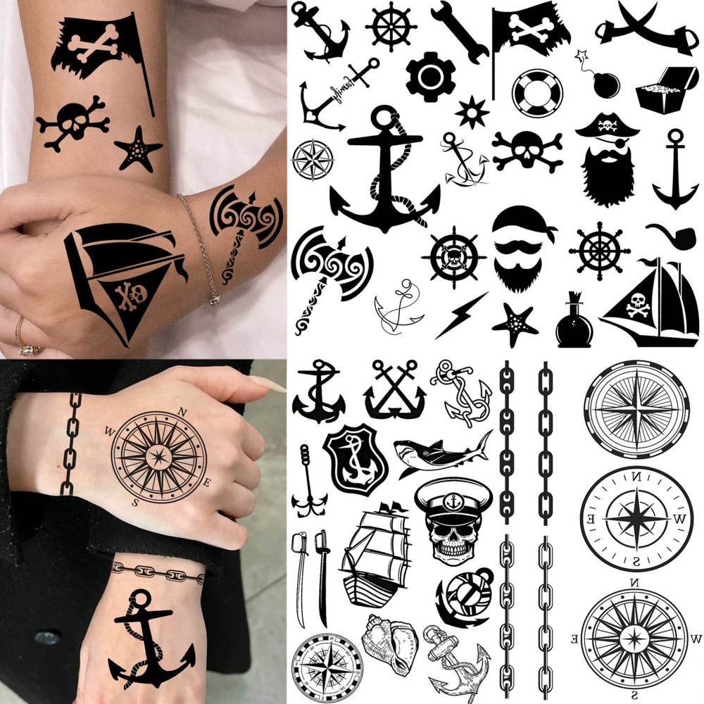 15 Sheets Y2k Ship Temporary Tattoos For Women Men Adults Hands Finger Foot Neck Clavicle Legs Thigh Forearm Shank Arm Body Art Makeup, Semi Permanent Temp Fake Tattoo Stickers Waterproof Long Lasting Realistic Tatoos For Festival Party Accessory