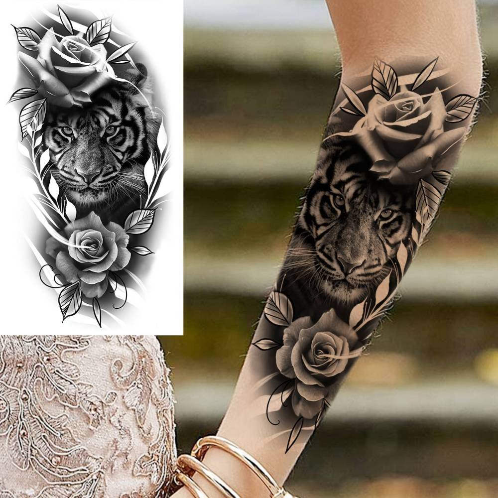 8 Sheets Flower Rose Temporary Tattoos For Women Men Adults Hands Finger Foot Neck Clavicle Shank Arm Body Art Makeup, Semi Permanent Temp Fake Tattoo Stickers Waterproof Long Lasting Realistic Tatoos For Festival Party Accessory