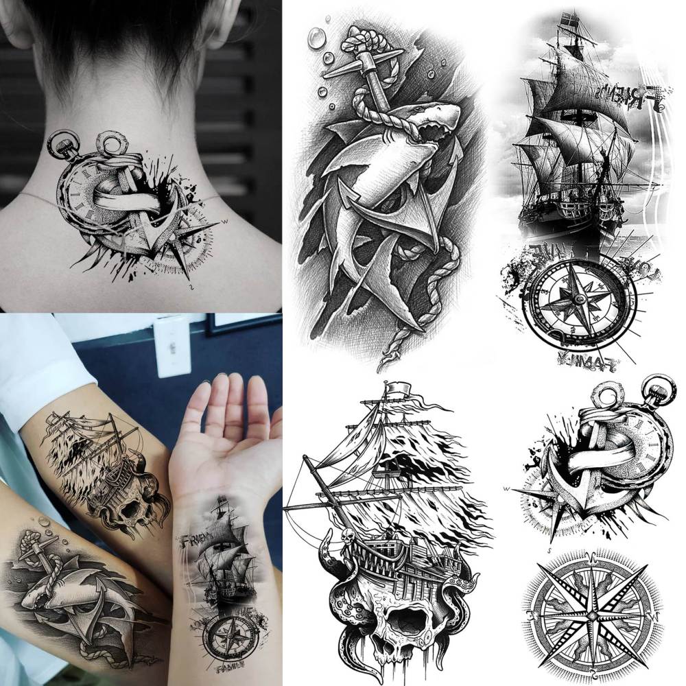 15 Sheets Y2k Ship Temporary Tattoos For Women Men Adults Hands Finger Foot Neck Clavicle Legs Thigh Forearm Shank Arm Body Art Makeup, Semi Permanent Temp Fake Tattoo Stickers Waterproof Long Lasting Realistic Tatoos For Festival Party Accessory