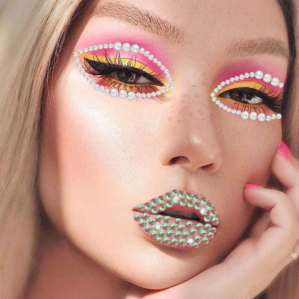 6 Sheets Bindi Dots Face Jewels Face Jewelry For Women Face Gems Stick On Eye Forehead Crystals Sticker Tears Rainbow Pearl Rhinestones For Makeup Party Festival Accessory Nail Art Decoration