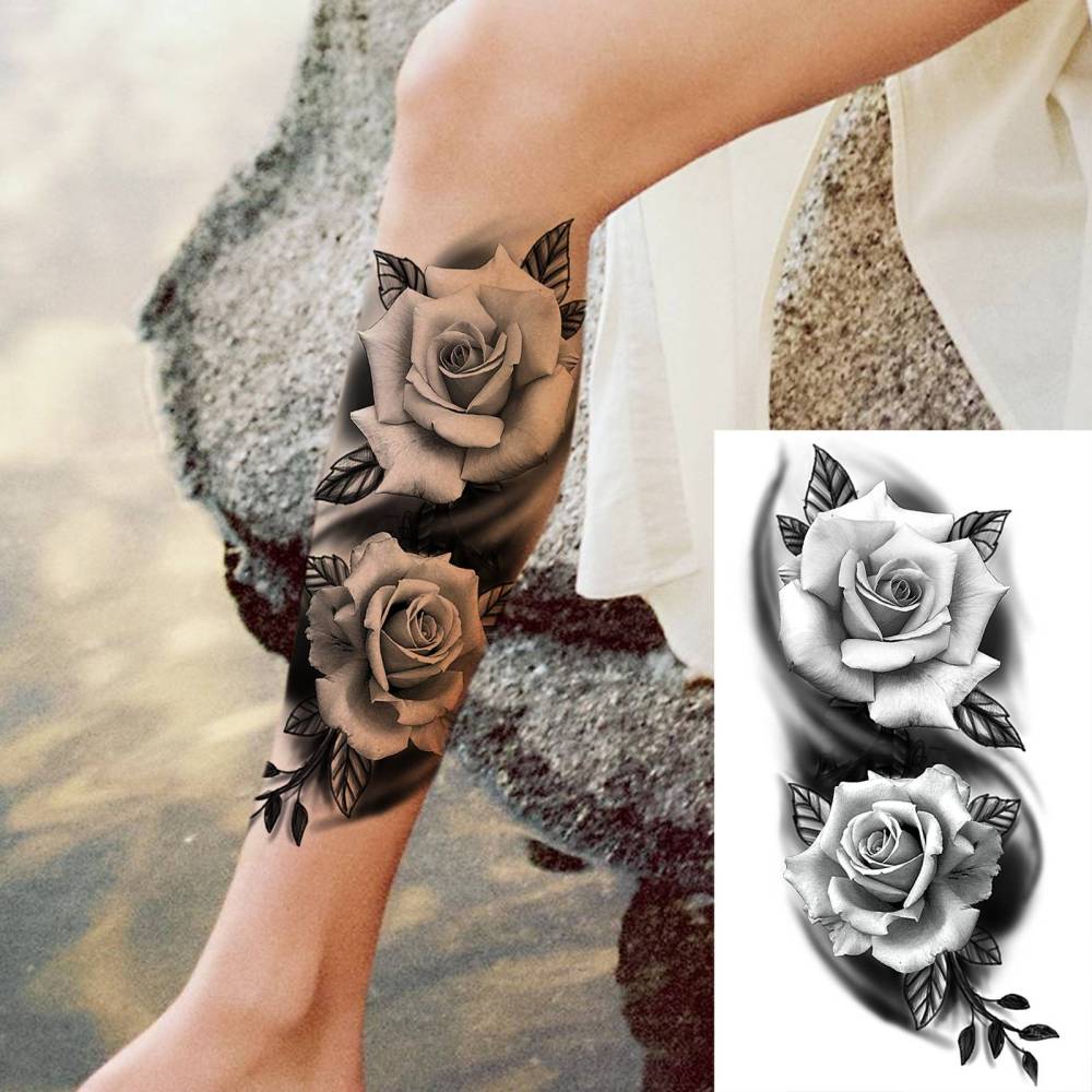 8 Sheets Flower Rose Temporary Tattoos For Women Men Adults Hands Finger Foot Neck Clavicle Shank Arm Body Art Makeup, Semi Permanent Temp Fake Tattoo Stickers Waterproof Long Lasting Realistic Tatoos For Festival Party Accessory