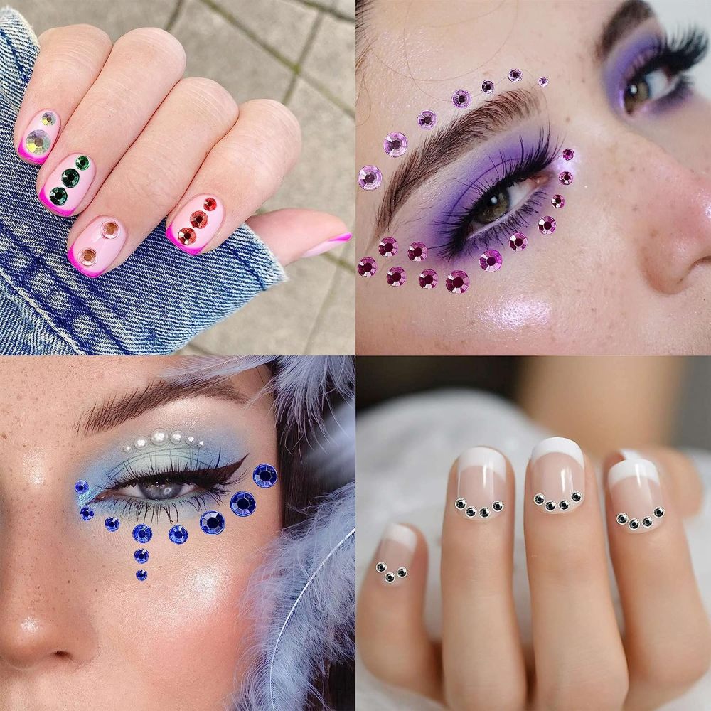 6 Sheets Bindi Dots Face Jewels Face Jewelry For Women Face Gems Stick On Eye Forehead Crystals Sticker Tears Rainbow Pearl Rhinestones For Makeup Party Festival Accessory Nail Art Decoration