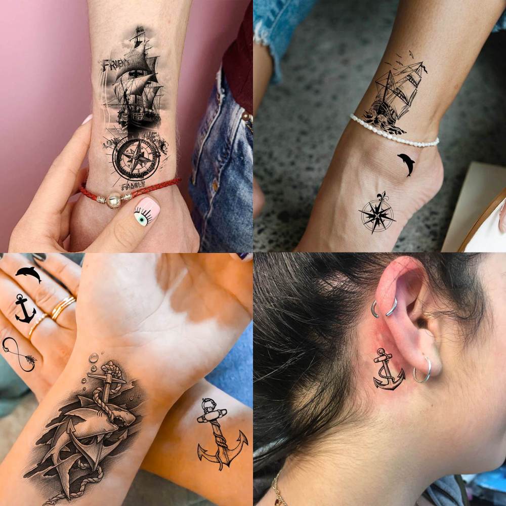 15 Sheets Y2k Ship Temporary Tattoos For Women Men Adults Hands Finger Foot Neck Clavicle Legs Thigh Forearm Shank Arm Body Art Makeup, Semi Permanent Temp Fake Tattoo Stickers Waterproof Long Lasting Realistic Tatoos For Festival Party Accessory