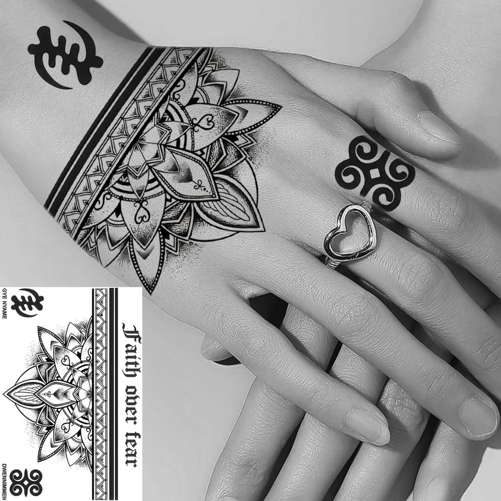 1 Sheet Henna Mandala Temporary Tattoos For Women Men Adults Hands Finger Foot Neck Clavicle Legs Thigh Forearm Shank Arm Body Art Makeup, Semi Permanent Temp Fake Tattoo Stickers Waterproof Long Lasting Realistic Tatoos For Festival Party Accessory