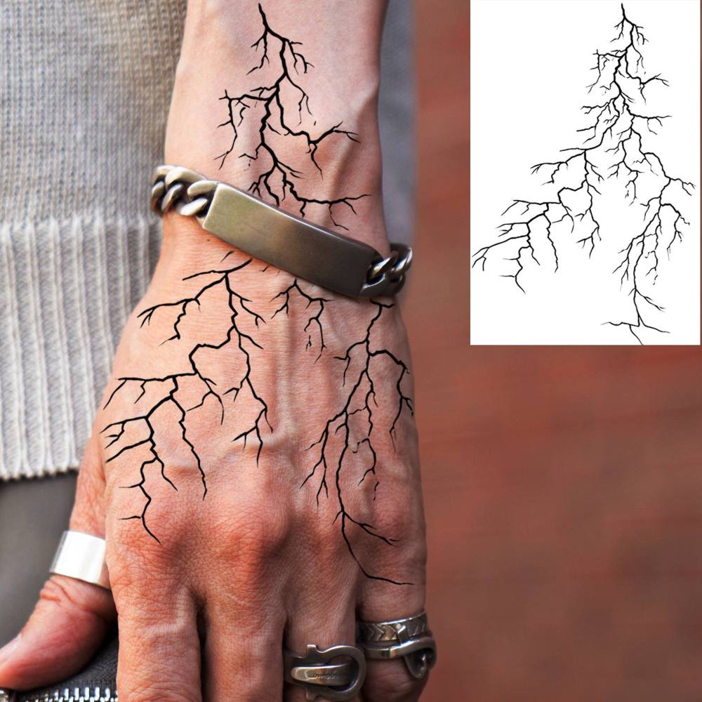 1 Sheet lightning Temporary Tattoos For Women Men Adults Hands Finger Foot Neck Clavicle Legs Thigh Forearm Shank Arm Body Art Makeup, Semi Permanent Temp Fake Tattoo Stickers Waterproof Long Lasting Realistic Tatoos For Festival Party Accessory