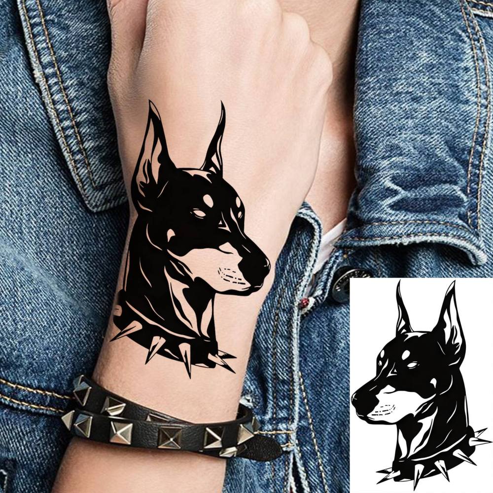1 Sheet Dog Temporary Tattoos For Women Men Adults Hands Finger Foot Neck Clavicle Legs Thigh Forearm Shank Arm Body Art Makeup, Semi Permanent Temp Fake Tattoo Stickers Waterproof Long Lasting Realistic Tatoos For Festival Party Accessory