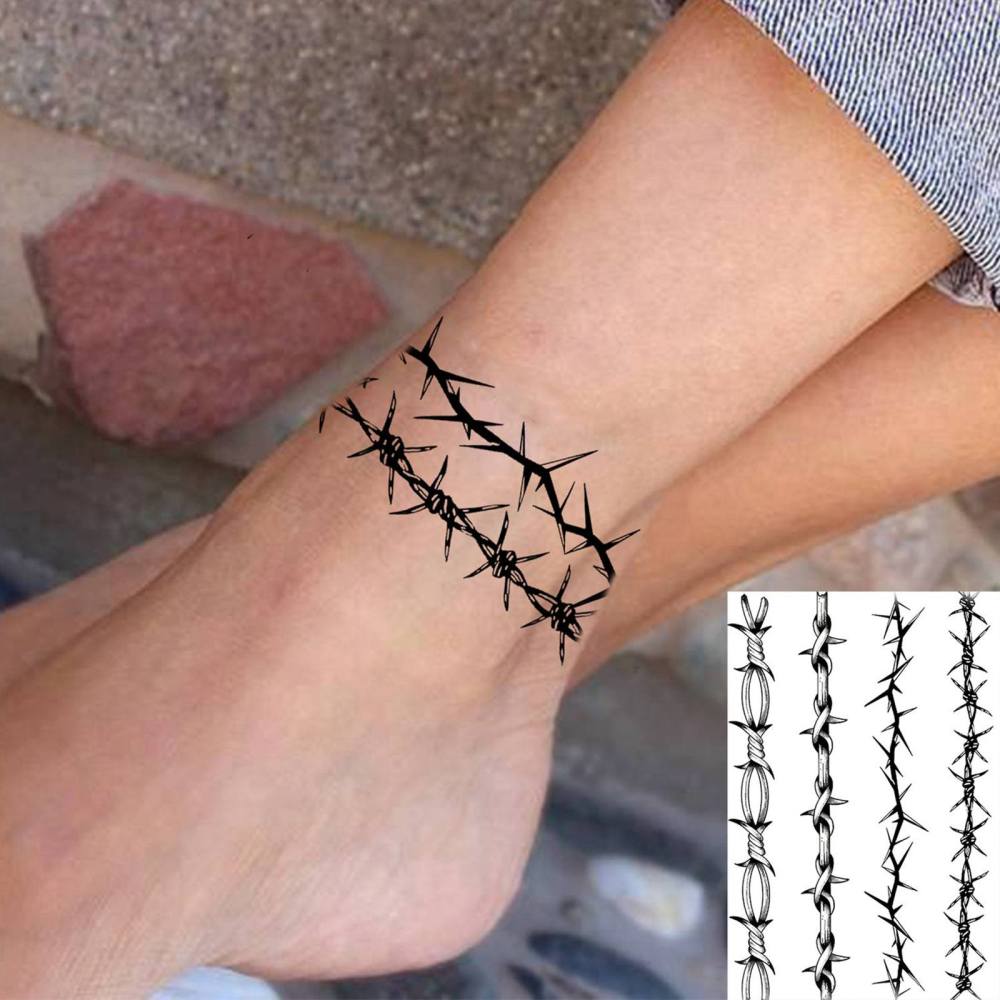 1 Sheet barbed wire Temporary Tattoos For Women Men Adults Hands Finger Foot Neck Clavicle Legs Thigh Forearm Shank Arm Body Art Makeup, Semi Permanent Temp Fake Tattoo Stickers Waterproof Long Lasting Realistic Tatoos For Festival Party Accessory