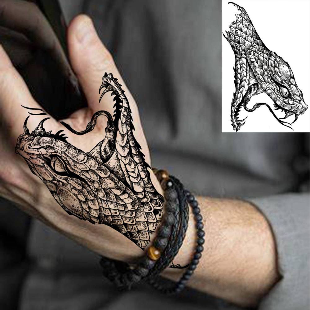 1 Sheet cobra Snake Temporary Tattoos For Women Men Adults Hands Finger Foot Neck Clavicle Legs Thigh Forearm Shank Arm Body Art Makeup, Semi Permanent Temp Fake Tattoo Stickers Waterproof Long Lasting Realistic Tatoos For Festival Party Accessory