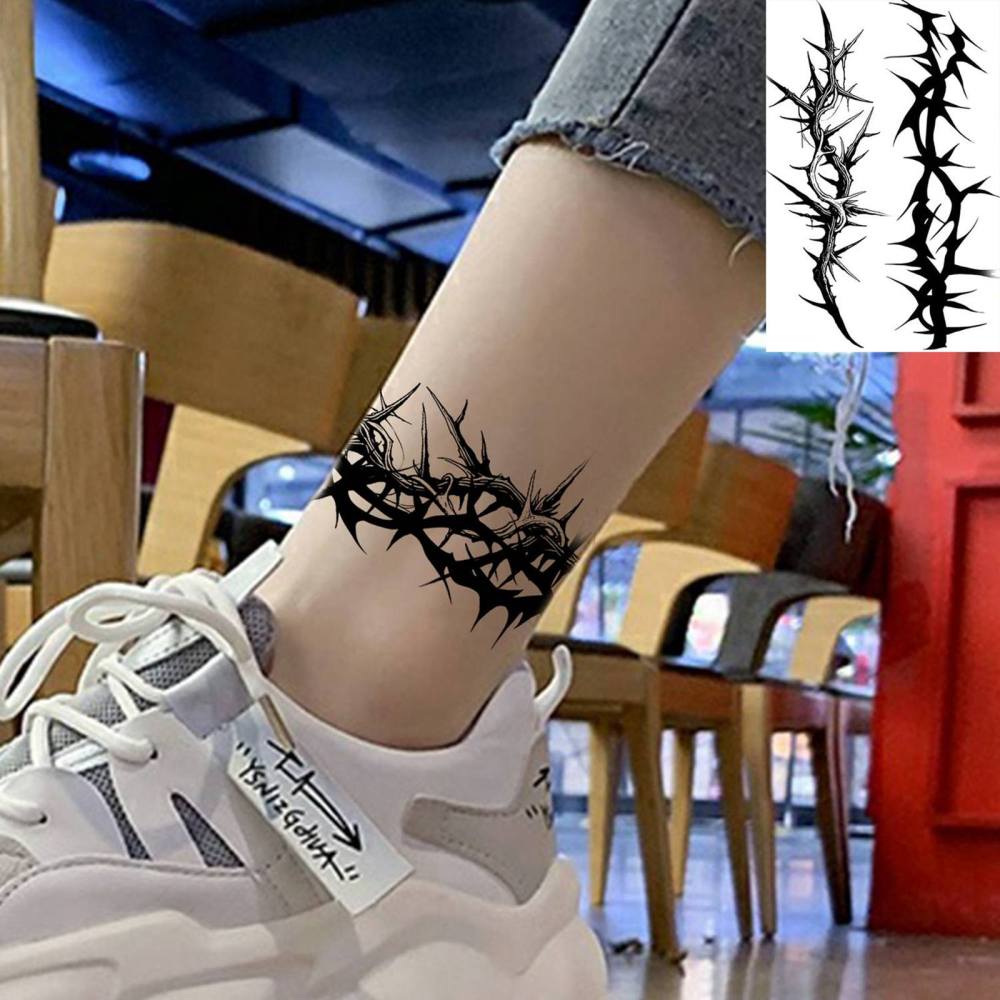 1 Sheet barbed wire Temporary Tattoos For Women Men Adults Hands Finger Foot Neck Clavicle Legs Thigh Forearm Shank Arm Body Art Makeup, Semi Permanent Temp Fake Tattoo Stickers Waterproof Long Lasting Realistic Tatoos For Festival Party Accessory