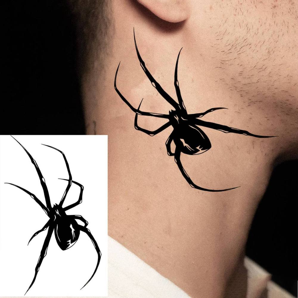 1 Sheet Halloween Spider Temporary Tattoos For Women Men Adults Hands Finger Foot Neck Clavicle Legs Thigh Forearm Shank Arm Body Art Makeup, Semi Permanent Temp Fake Tattoo Stickers Waterproof Long Lasting Realistic Tatoos For Festival Party Accessory