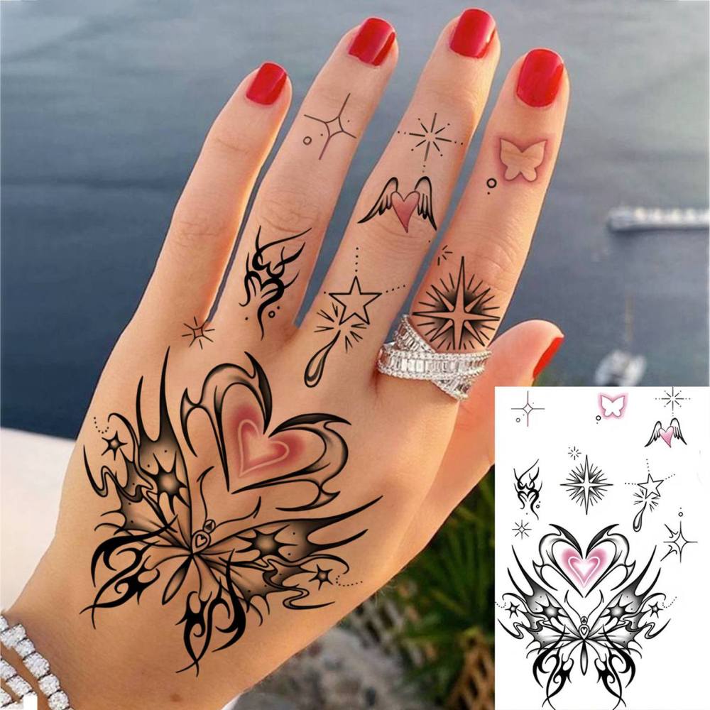 1 Sheet Butterfly Temporary Tattoos For Women Men Adults Hands Finger Foot Neck Clavicle Legs Thigh Forearm Shank Arm Body Art Makeup, Semi Permanent Temp Fake Tattoo Stickers Waterproof Long Lasting Realistic Tatoos For Festival Party Accessory
