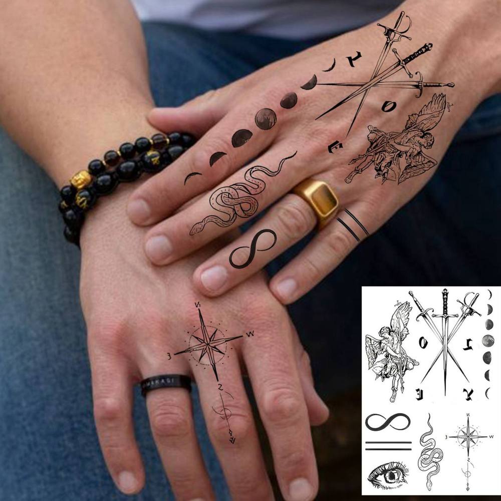 1 Sheet Tribal Temporary Tattoos For Women Men Adults Hands Finger Foot Neck Clavicle Legs Thigh Forearm Shank Arm Body Art Makeup, Semi Permanent Temp Fake Tattoo Stickers Waterproof Long Lasting Realistic Tatoos For Festival Party Accessory