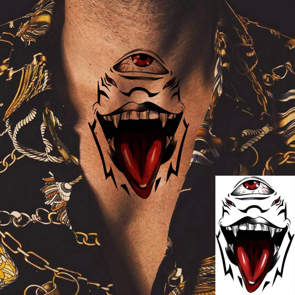 1 Sheet Halloween Smile Temporary Tattoos For Women Men Adults Hands Finger Foot Neck Clavicle Legs Thigh Forearm Shank Arm Body Art Makeup, Semi Permanent Temp Fake Tattoo Stickers Waterproof Long Lasting Realistic Tatoos For Festival Party Accessory