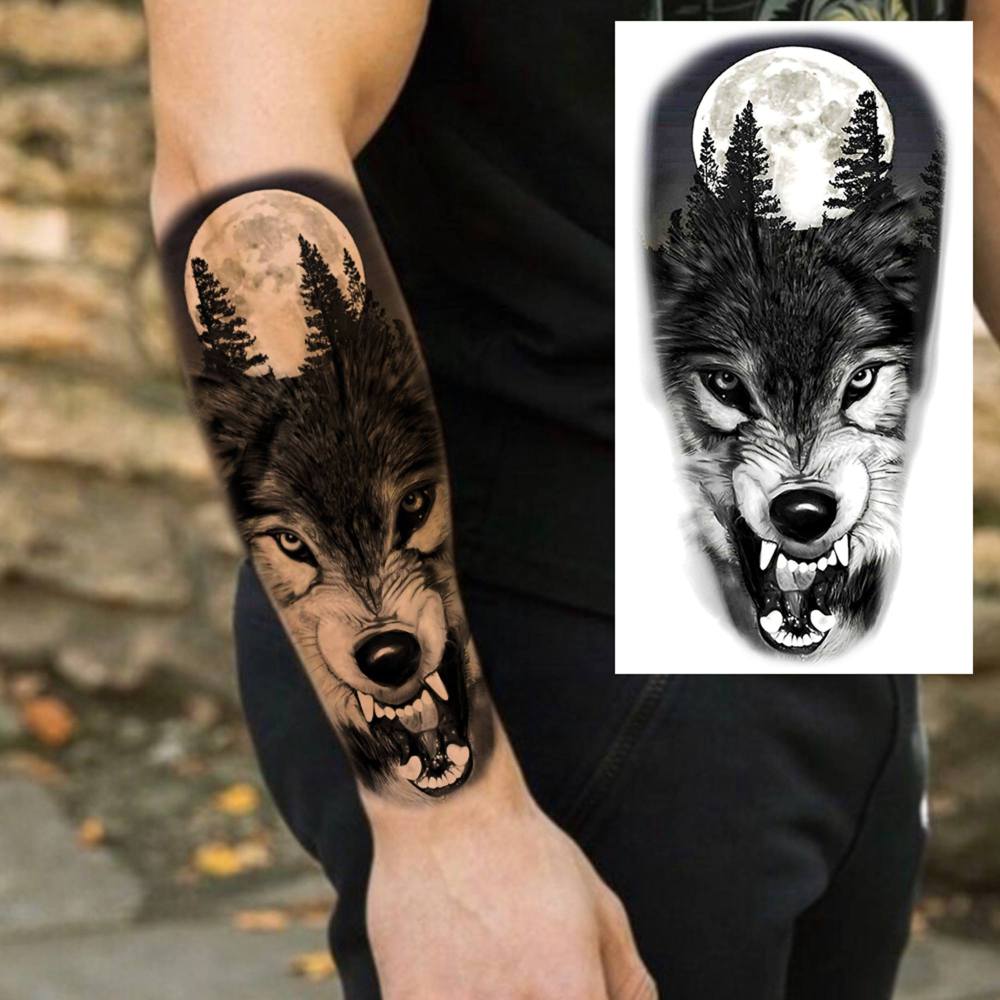 8 Sheets Wolf Temporary Tattoos For Women Men Adults Hands Finger Foot Neck Clavicle Shank Arm Body Art Makeup, Semi Permanent Temp Fake Tattoo Stickers Waterproof Long Lasting Realistic Tatoos For Festival Party Accessory