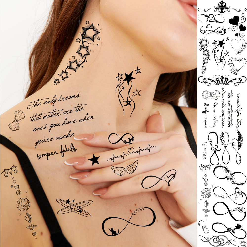 15 Sheets Infinity symbol Temporary Tattoos For Women Men Adults Hands Finger Foot Neck Clavicle Shank Arm Body Art Makeup, Semi Permanent Temp Fake Tattoo Stickers Waterproof Long Lasting Realistic Tatoos For Festival Party Accessory
