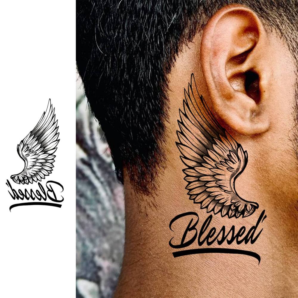 1 Sheet Feather Blessed Temporary Tattoos For Women Men Adults Hands Finger Foot Neck Clavicle Legs Thigh Forearm Shank Arm Body Art Makeup, Semi Permanent Temp Fake Tattoo Stickers Waterproof Long Lasting Realistic Tatoos For Festival Party Accessory