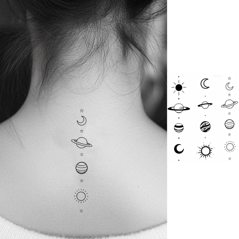 1 Sheet Star Planet Temporary Tattoos For Women Men Adults Hands Finger Foot Neck Clavicle Legs Thigh Forearm Shank Arm Body Art Makeup, Semi Permanent Temp Fake Tattoo Stickers Waterproof Long Lasting Realistic Tatoos For Festival Party Accessory