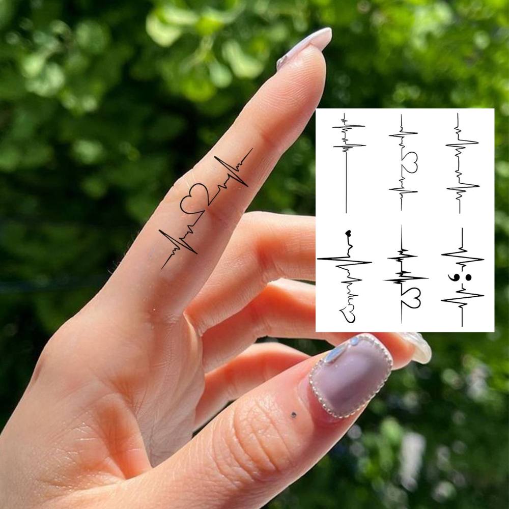 1 Sheet Y2k ECG Temporary Tattoos For Women Men Adults Hands Finger Foot Neck Clavicle Legs Thigh Forearm Shank Arm Body Art Makeup, Semi Permanent Temp Fake Tattoo Stickers Waterproof Long Lasting Realistic Tatoos For Festival Party Accessory