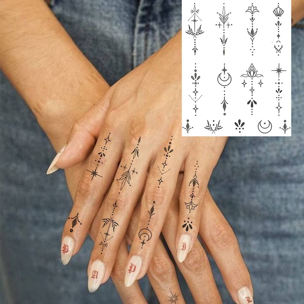 1 Sheet Y2k Moon Lotus Temporary Tattoos For Women Men Adults Hands Finger Foot Neck Clavicle Legs Thigh Forearm Shank Arm Body Art Makeup, Semi Permanent Temp Fake Tattoo Stickers Waterproof Long Lasting Realistic Tatoos For Festival Party Accessory