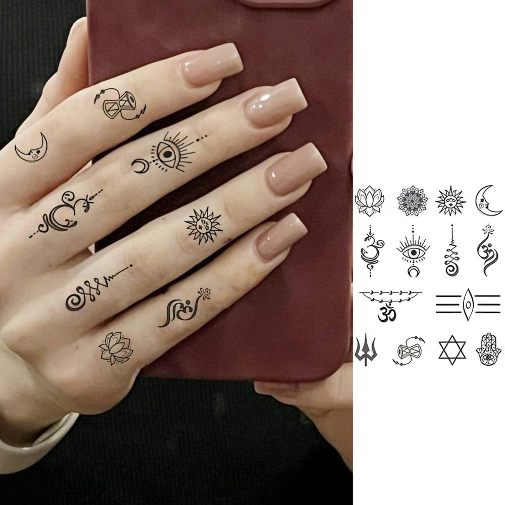 1 Sheet Y2k Moon Sun Temporary Tattoos For Women Men Adults Hands Finger Foot Neck Clavicle Legs Thigh Forearm Shank Arm Body Art Makeup, Semi Permanent Temp Fake Tattoo Stickers Waterproof Long Lasting Realistic Tatoos For Festival Party Accessory