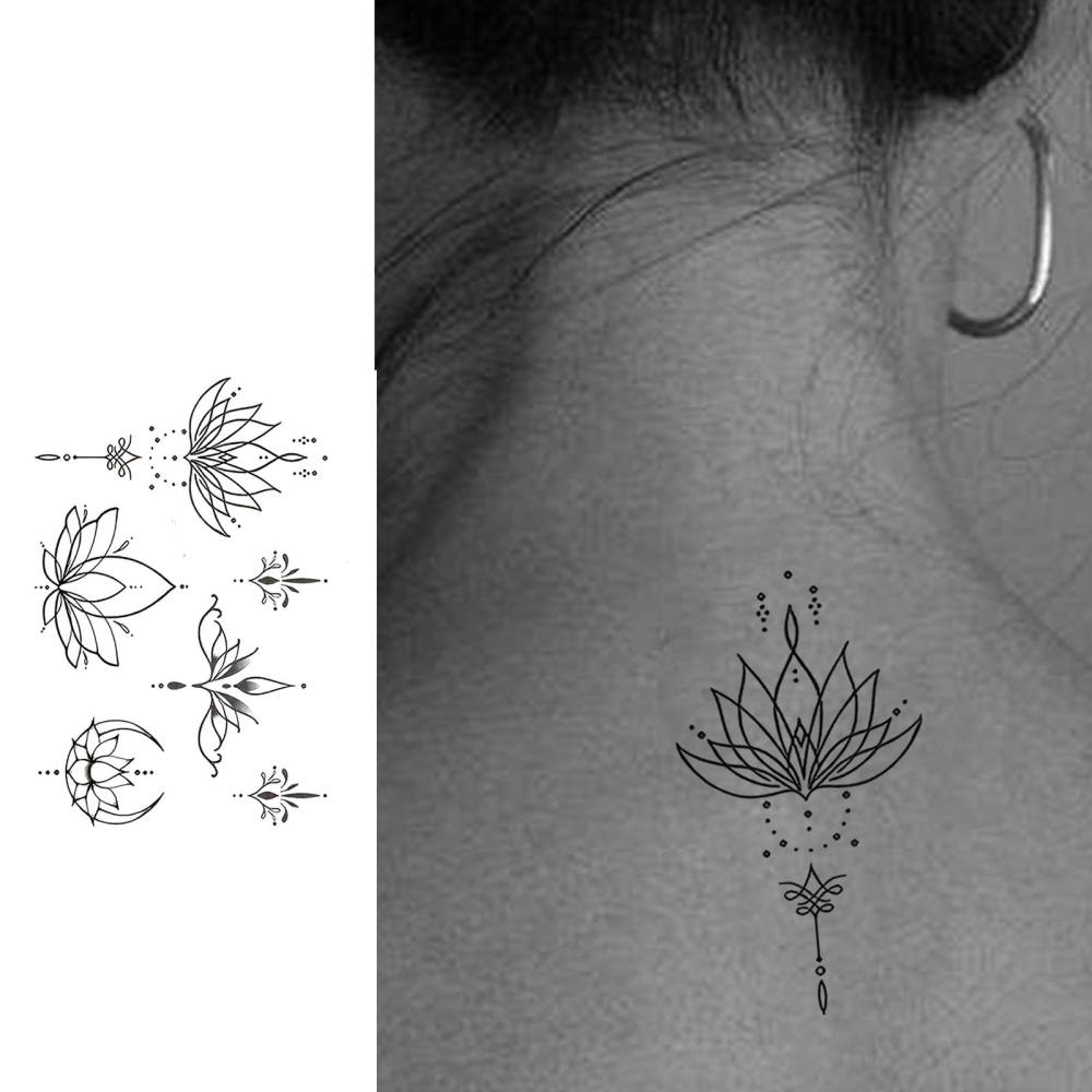 1 Sheet Y2k Lotus Temporary Tattoos For Women Men Adults Hands Finger Foot Neck Clavicle Legs Thigh Forearm Shank Arm Body Art Makeup, Semi Permanent Temp Fake Tattoo Stickers Waterproof Long Lasting Realistic Tatoos For Festival Party Accessory