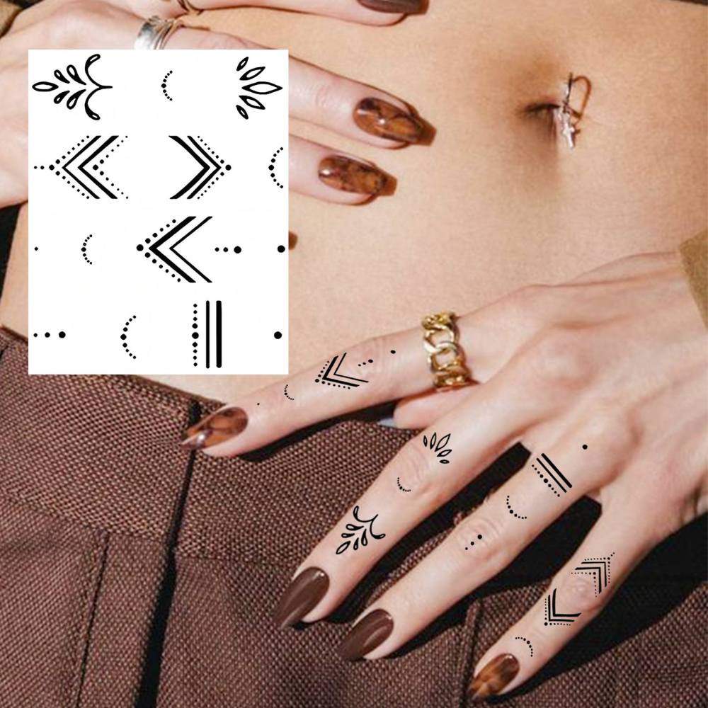 1 Sheet Y2k Geometric Temporary Tattoos For Women Men Adults Hands Finger Foot Neck Clavicle Legs Thigh Forearm Shank Arm Body Art Makeup, Semi Permanent Temp Fake Tattoo Stickers Waterproof Long Lasting Realistic Tatoos For Festival Party Accessory