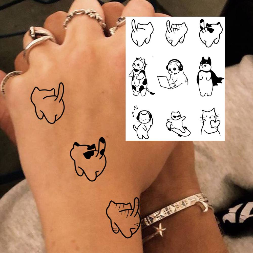 1 Sheet Y2k Cat Temporary Tattoos For Women Men Adults Hands Finger Foot Neck Clavicle Legs Thigh Forearm Shank Arm Body Art Makeup, Semi Permanent Temp Fake Tattoo Stickers Waterproof Long Lasting Realistic Tatoos For Festival Party Accessory