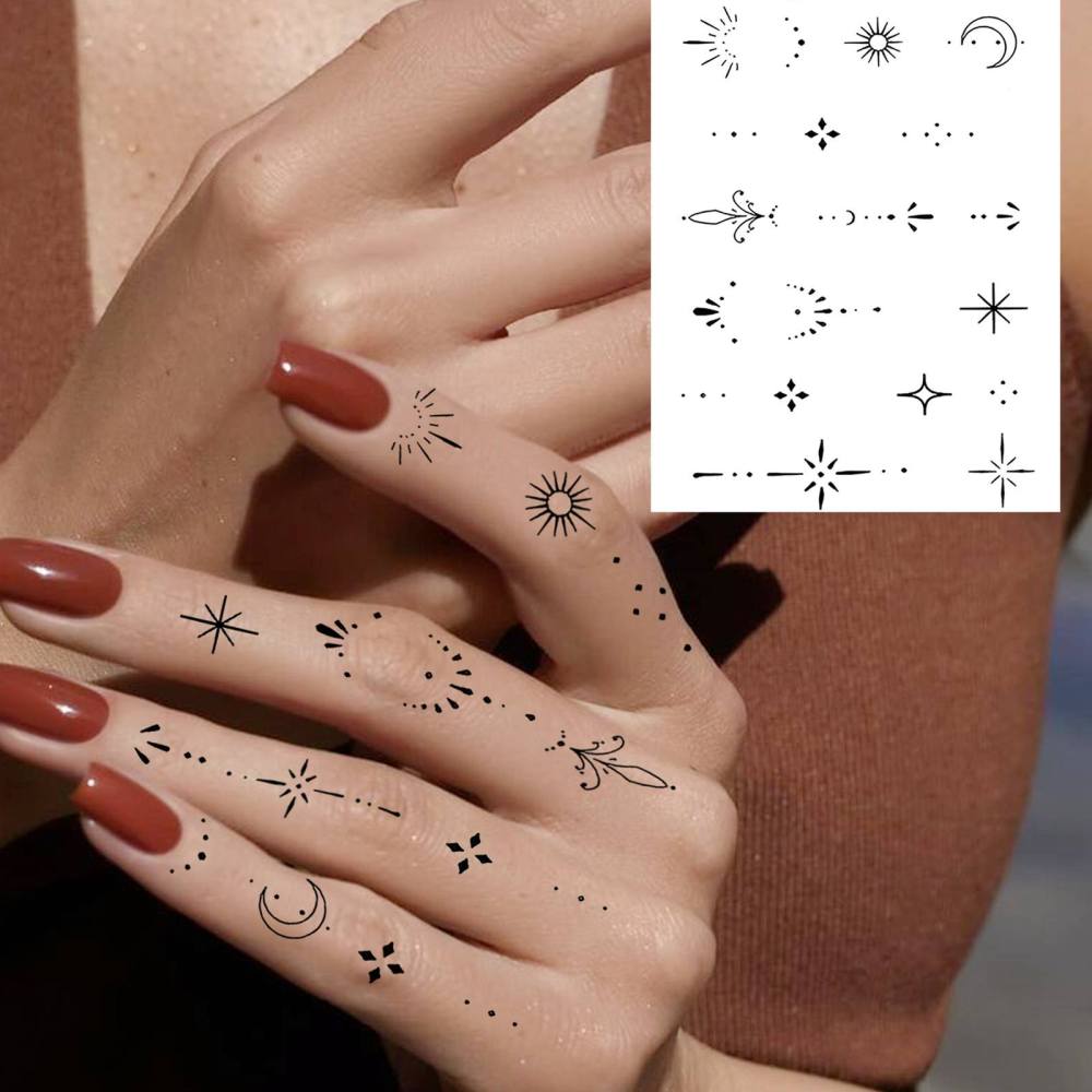 1 Sheet Y2k Star Temporary Tattoos For Women Men Adults Hands Finger Foot Neck Clavicle Legs Thigh Forearm Shank Arm Body Art Makeup, Semi Permanent Temp Fake Tattoo Stickers Waterproof Long Lasting Realistic Tatoos For Festival Party Accessory