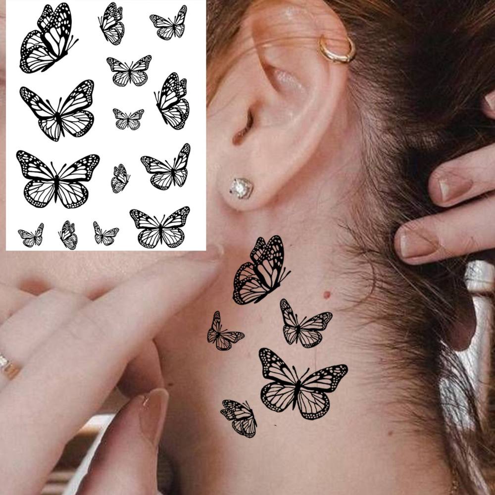 1 Sheet Y2k Butterfly Temporary Tattoos For Women Men Adults Hands Finger Foot Neck Clavicle Legs Thigh Forearm Shank Arm Body Art Makeup, Semi Permanent Temp Fake Tattoo Stickers Waterproof Long Lasting Realistic Tatoos For Festival Party Accessory