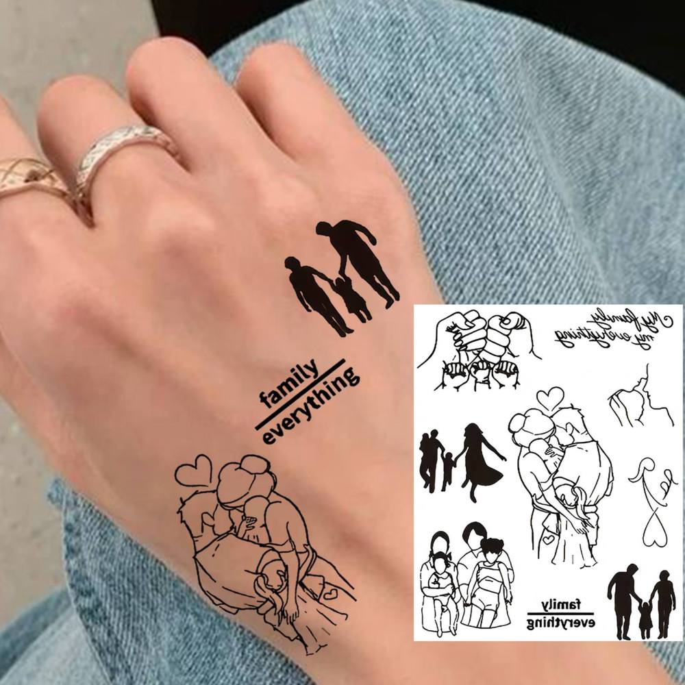1 Sheet Y2k Family Temporary Tattoos For Women Men Adults Hands Finger Foot Neck Clavicle Legs Thigh Forearm Shank Arm Body Art Makeup, Semi Permanent Temp Fake Tattoo Stickers Waterproof Long Lasting Realistic Tatoos For Festival Party Accessory