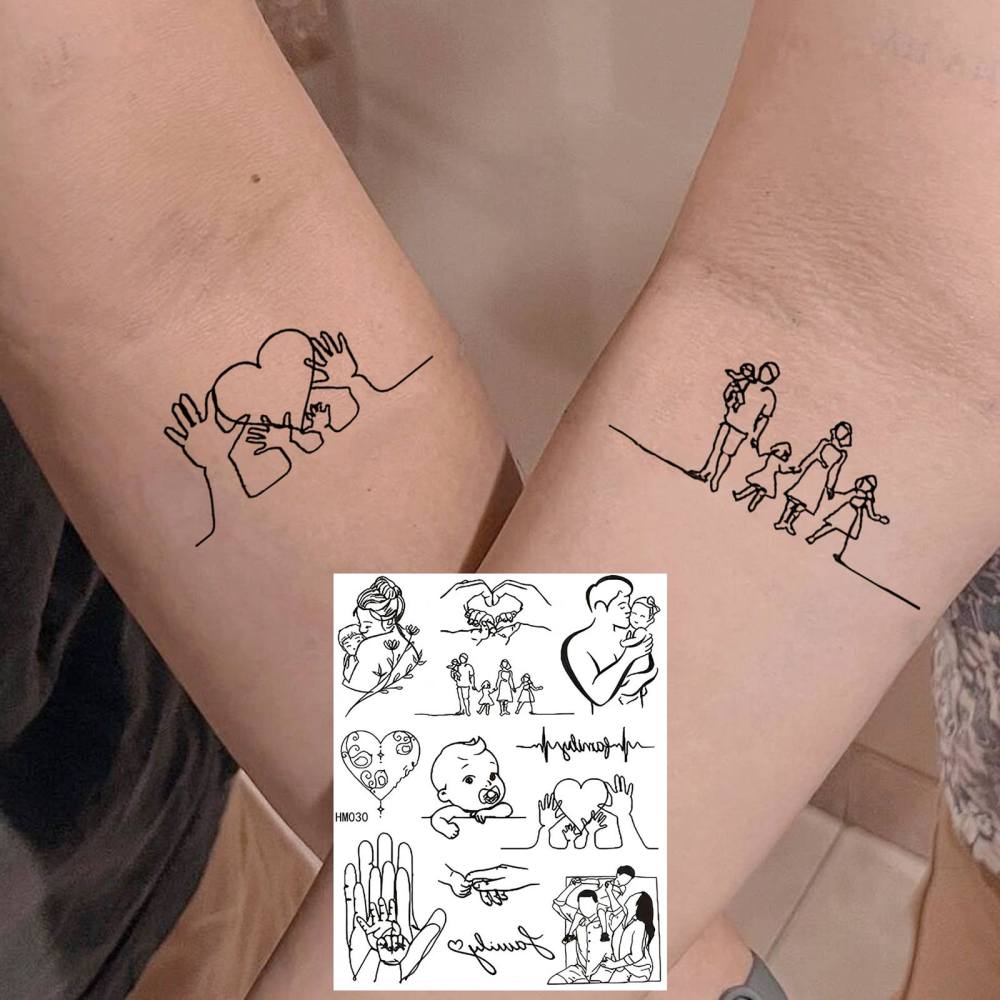 1 Sheet Y2k Family Temporary Tattoos For Women Men Adults Hands Finger Foot Neck Clavicle Legs Thigh Forearm Shank Arm Body Art Makeup, Semi Permanent Temp Fake Tattoo Stickers Waterproof Long Lasting Realistic Tatoos For Festival Party Accessory