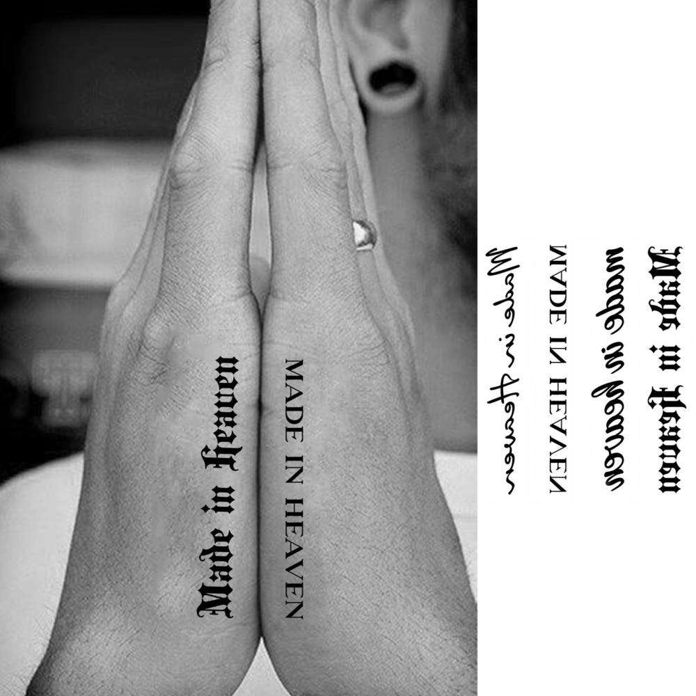 1 Sheet Y2k Made IN Heaven Temporary Tattoos For Women Men Adults Hands Finger Foot Neck Clavicle Legs Thigh Forearm Shank Arm Body Art Makeup, Semi Permanent Temp Fake Tattoo Stickers Waterproof Long Lasting Realistic Tatoos For Festival Party Accessory