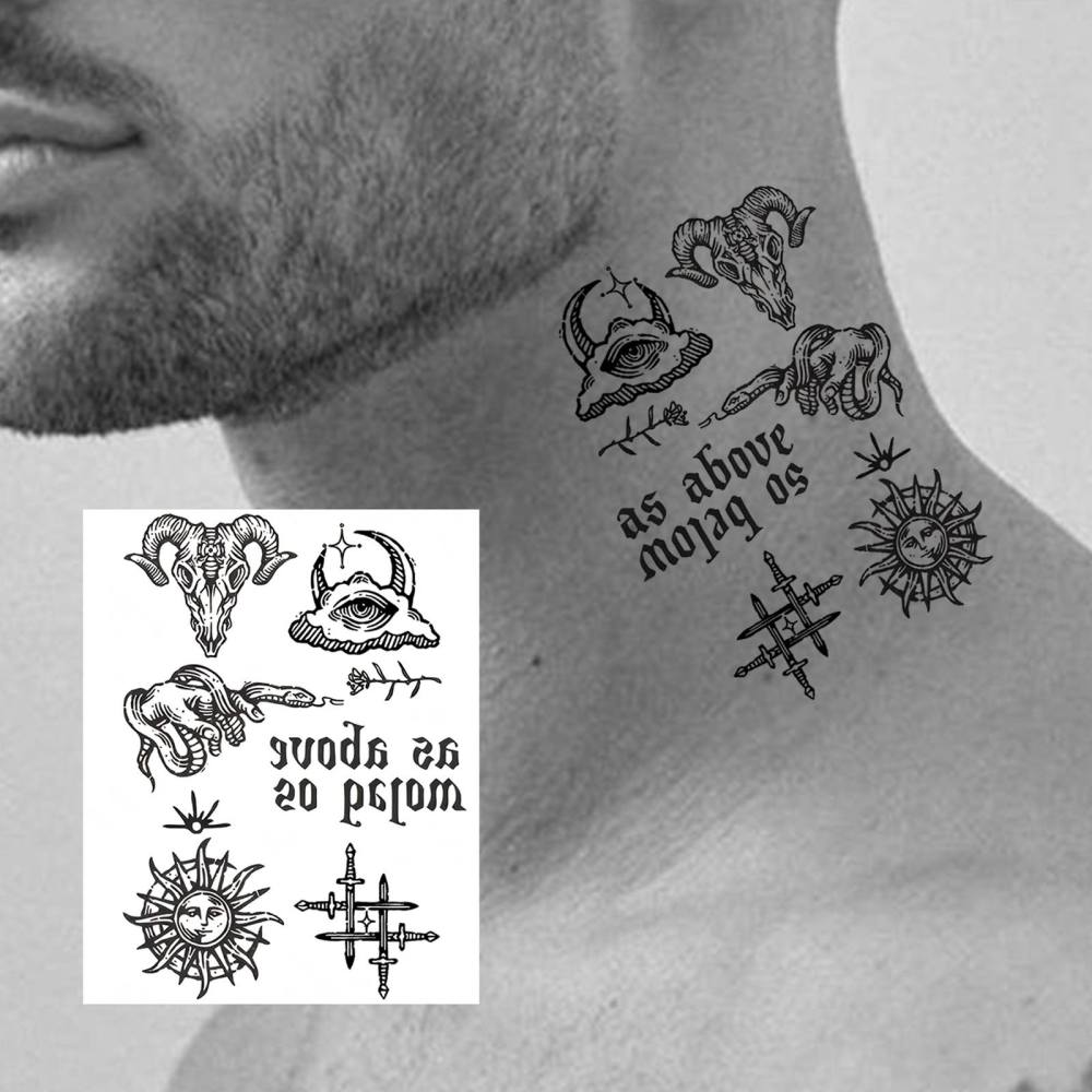 1 Sheet Y2k Temporary Tattoos For Women Men Adults Hands Finger Foot Neck Clavicle Legs Thigh Forearm Shank Arm Body Art Makeup, Semi Permanent Temp Fake Tattoo Stickers Waterproof Long Lasting Realistic Tatoos For Festival Party Accessory