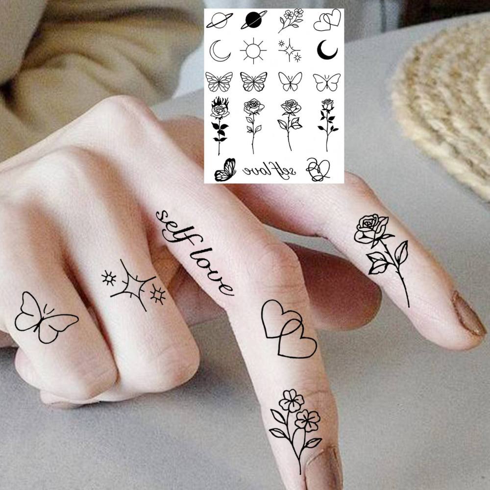 1 Sheet Y2k Temporary Tattoos For Women Men Adults Hands Finger Foot Neck Clavicle Legs Thigh Forearm Shank Arm Body Art Makeup, Semi Permanent Temp Fake Tattoo Stickers Waterproof Long Lasting Realistic Tatoos For Festival Party Accessory