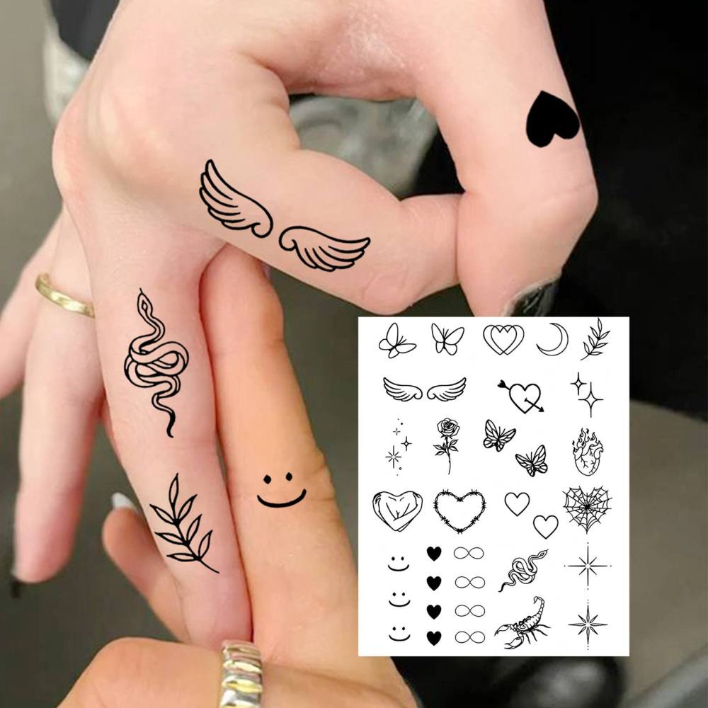 1 Sheet Y2k Heart Temporary Tattoos For Women Men Adults Hands Finger Foot Neck Clavicle Legs Thigh Forearm Shank Arm Body Art Makeup, Semi Permanent Temp Fake Tattoo Stickers Waterproof Long Lasting Realistic Tatoos For Festival Party Accessory