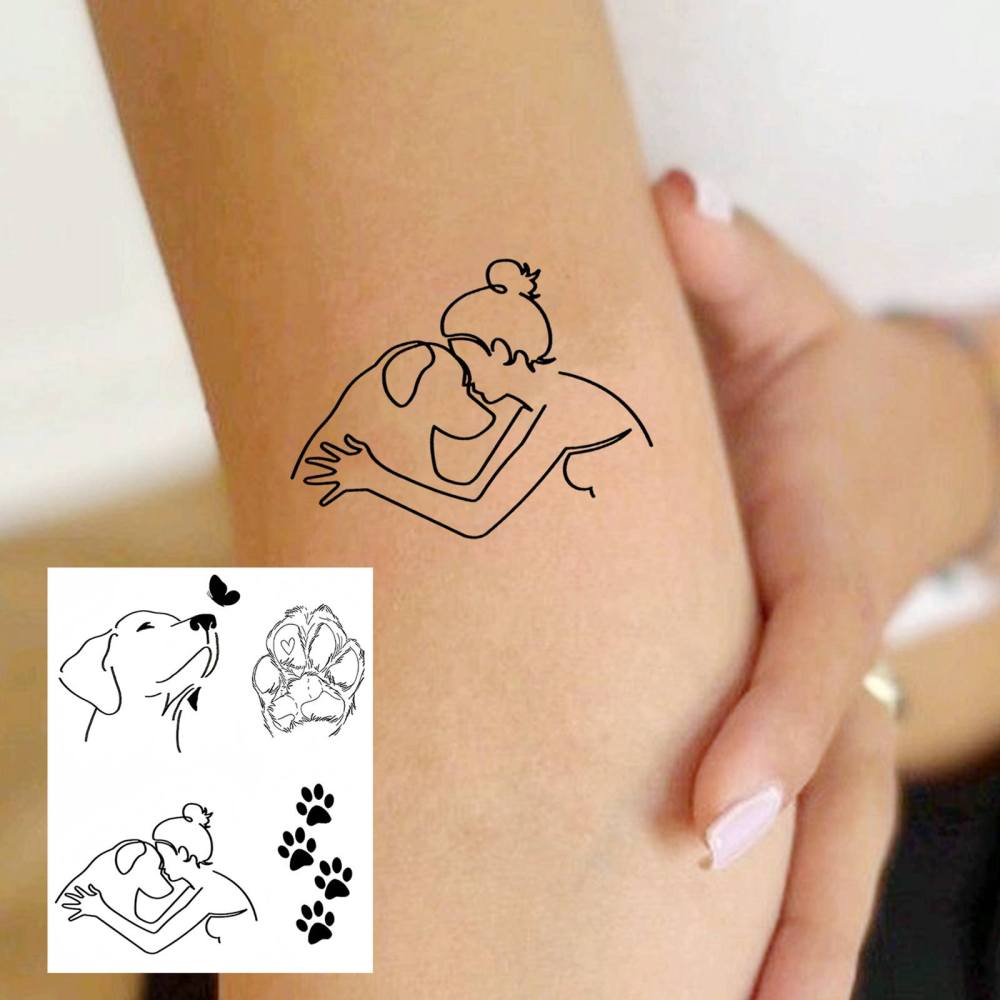1 Sheet Y2k Abstract Dog Temporary Tattoos For Women Men Adults Hands Finger Foot Neck Clavicle Legs Thigh Forearm Shank Arm Body Art Makeup, Semi Permanent Temp Fake Tattoo Stickers Waterproof Long Lasting Realistic Tatoos For Festival Party Accessory