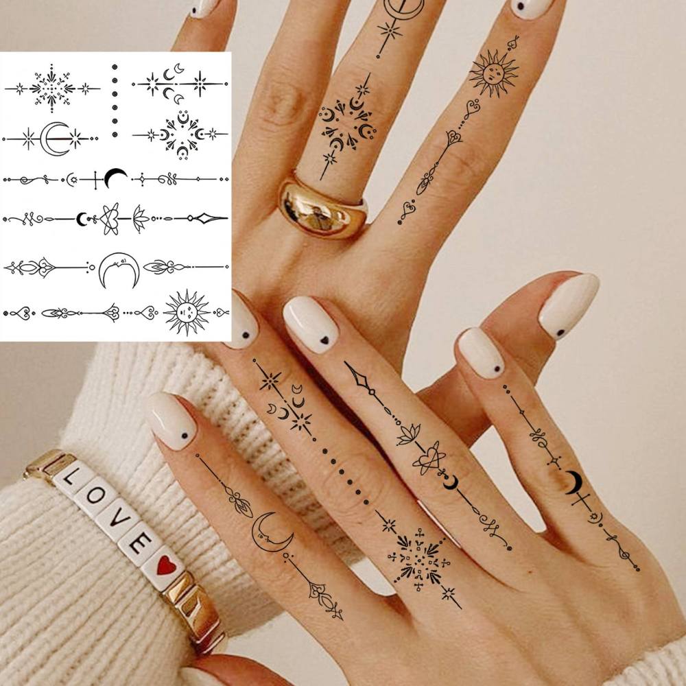 1 Sheet Y2k Moon Temporary Tattoos For Women Men Adults Hands Finger Foot Neck Clavicle Legs Thigh Forearm Shank Arm Body Art Makeup, Semi Permanent Temp Fake Tattoo Stickers Waterproof Long Lasting Realistic Tatoos For Festival Party Accessory