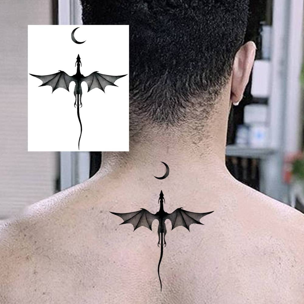 1 Sheet Y2k Bat Moon Temporary Tattoos For Women Men Adults Hands Finger Foot Neck Clavicle Legs Thigh Forearm Shank Arm Body Art Makeup, Semi Permanent Temp Fake Tattoo Stickers Waterproof Long Lasting Realistic Tatoos For Festival Party Accessory