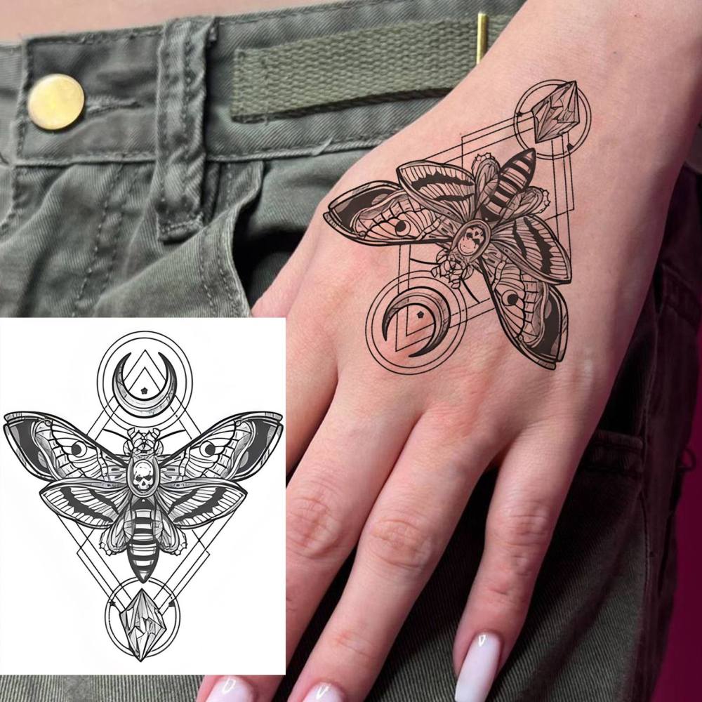 1 Sheet Y2k Moth Temporary Tattoos For Women Men Adults Hands Finger Foot Neck Clavicle Legs Thigh Forearm Shank Arm Body Art Makeup, Semi Permanent Temp Fake Tattoo Stickers Waterproof Long Lasting Realistic Tatoos For Festival Party Accessory