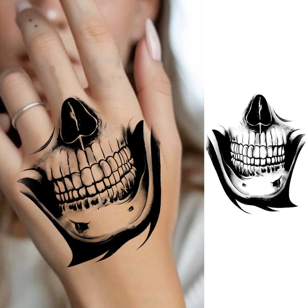 1 Sheet Y2k Skull Temporary Tattoos For Women Men Adults Hands Finger Foot Neck Clavicle Legs Thigh Forearm Shank Arm Body Art Makeup, Semi Permanent Temp Fake Tattoo Stickers Waterproof Long Lasting Realistic Tatoos For Festival Party Accessory
