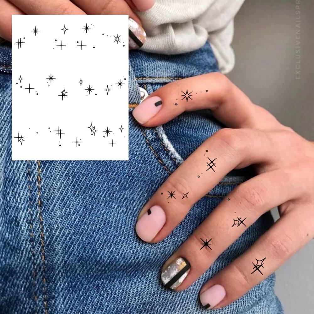 1 Sheet Y2k Star Temporary Tattoos For Women Men Adults Hands Finger Foot Neck Clavicle Legs Thigh Forearm Shank Arm Body Art Makeup, Semi Permanent Temp Fake Tattoo Stickers Waterproof Long Lasting Realistic Tatoos For Festival Party Accessory