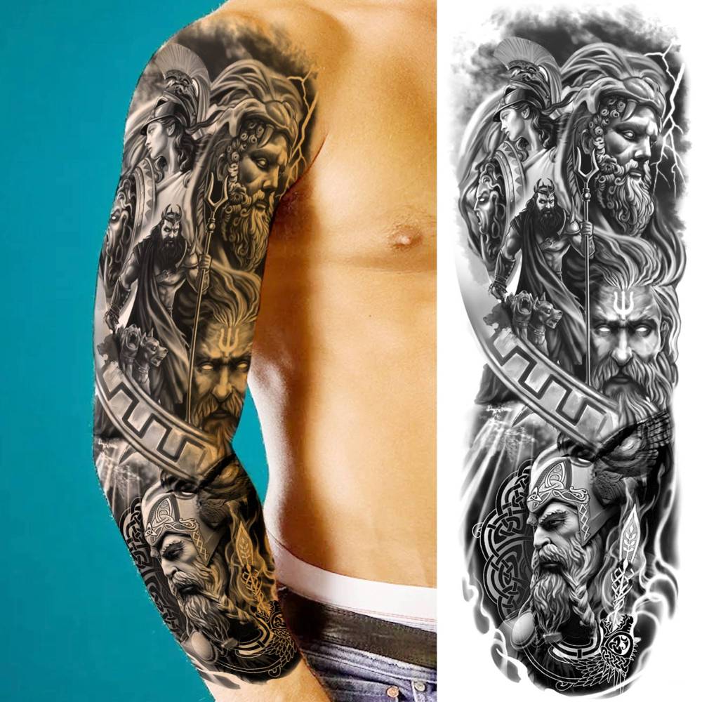 20 Sheets Full Arm Zeus Temporary Tattoos For Women Men Adults Hands Finger Foot Neck Clavicle Legs Thigh Arm Body Art Makeup, Semi Permanent Temp Fake Tattoo Stickers Waterproof Long Lasting Realistic Tatoos For Festival Party Accessory